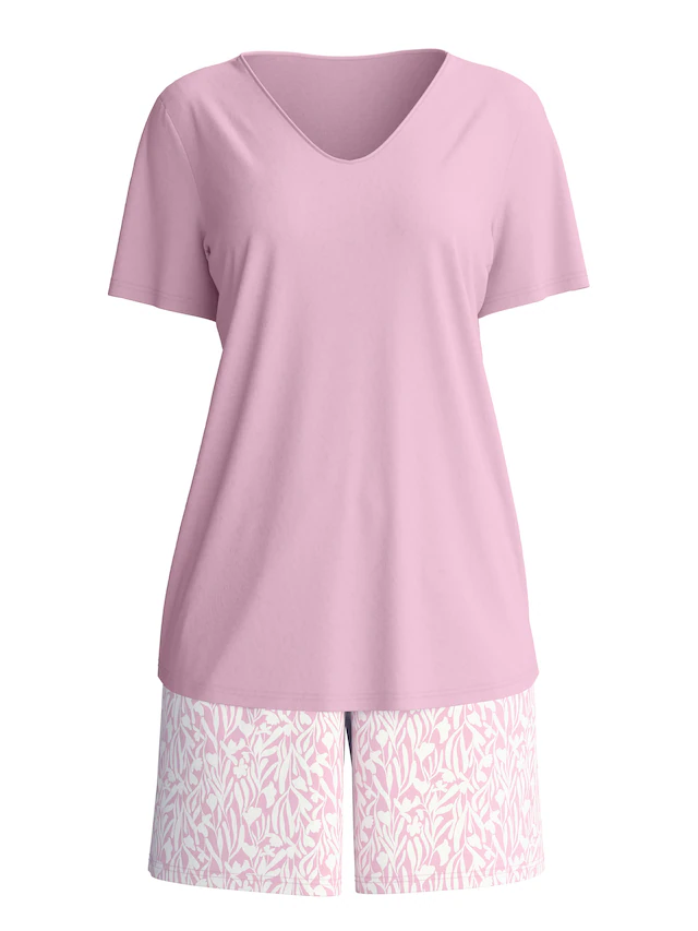 CALIDA Shorty »Blooming Nights« 2 Hose geblümt, Oberteil uni, V-Ausschnitt, kurzärmelig