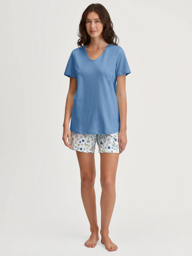 CALIDA Shorty »Blooming Nights« 2 Hose geblümt, Oberteil uni, V-Ausschnitt, kurzärmelig
