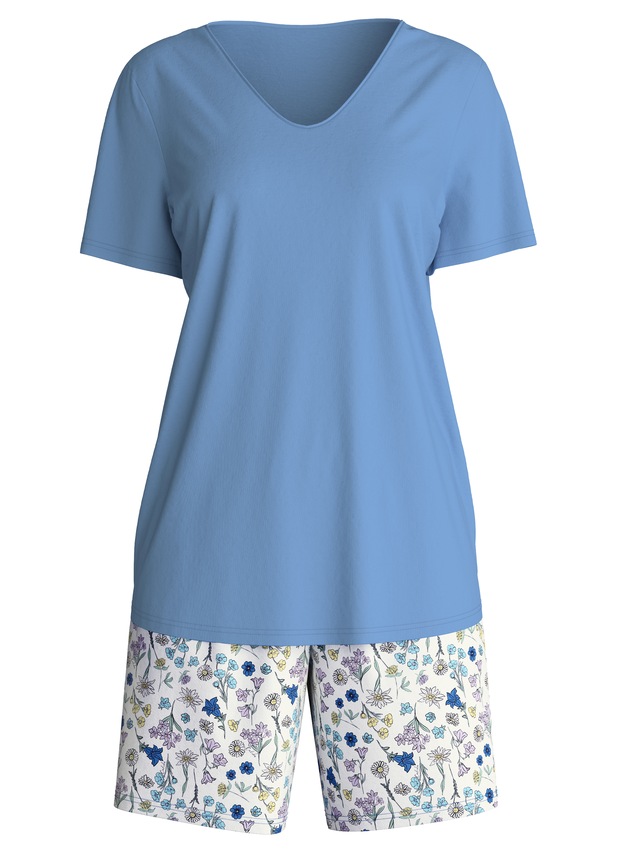 CALIDA Shorty »Blooming Nights« 2 Hose geblümt, Oberteil uni, V-Ausschnitt, kurzärmelig