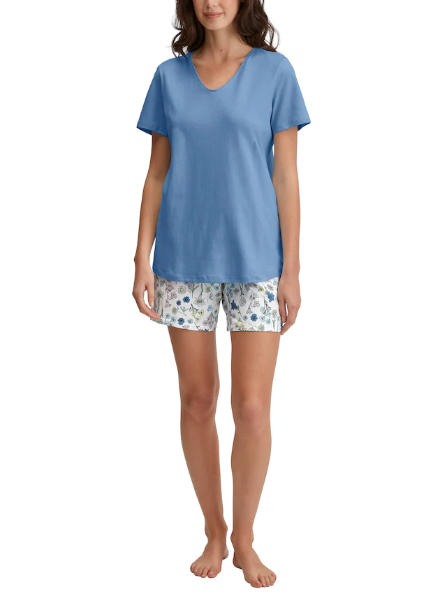 CALIDA Shorty »Blooming Nights« 2 Hose geblümt, Oberteil uni, V-Ausschnitt, kurzärmelig