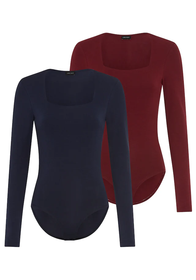 Laura Scott Langarmbody Packung, 2er-Pack, mit Karree-Ausschnitt, sehr figurbetont