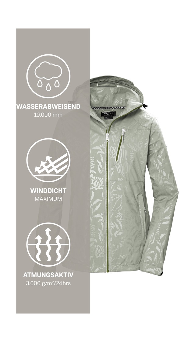 Killtec Softshelljacke »KOS 122 WMN SFTSHLL JCKT FLORAL« Softshelljacke: Wind- und wasserdicht, atmungsaktiv, Kapuze abzippbar