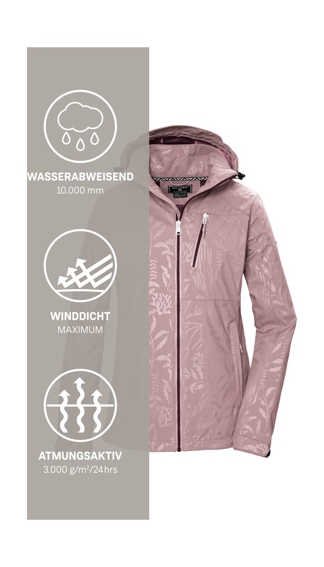 Killtec Softshelljacke »KOS 122 WMN SFTSHLL JCKT FLORAL« Softshelljacke: Wind- und wasserdicht, atmungsaktiv, Kapuze abzippbar