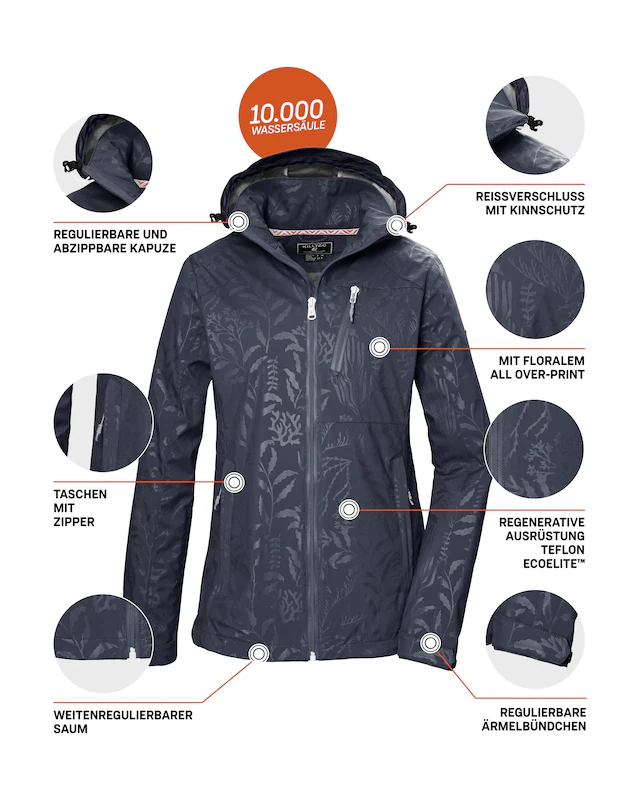 Killtec Softshelljacke »KOS 122 WMN SFTSHLL JCKT FLORAL« Softshelljacke: Wind- und wasserdicht, atmungsaktiv, Kapuze abzippbar