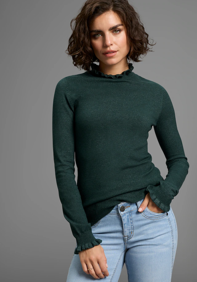 Laura Scott Stehkragenpullover kuscheliger Strick mit süßem Volant-Ausschnitt