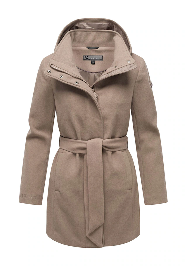 Marikoo Kurzmantel »Katalinaa« Eleganter Wickel Mantel mit Taillengürtel und Oversized Hood Kapuze