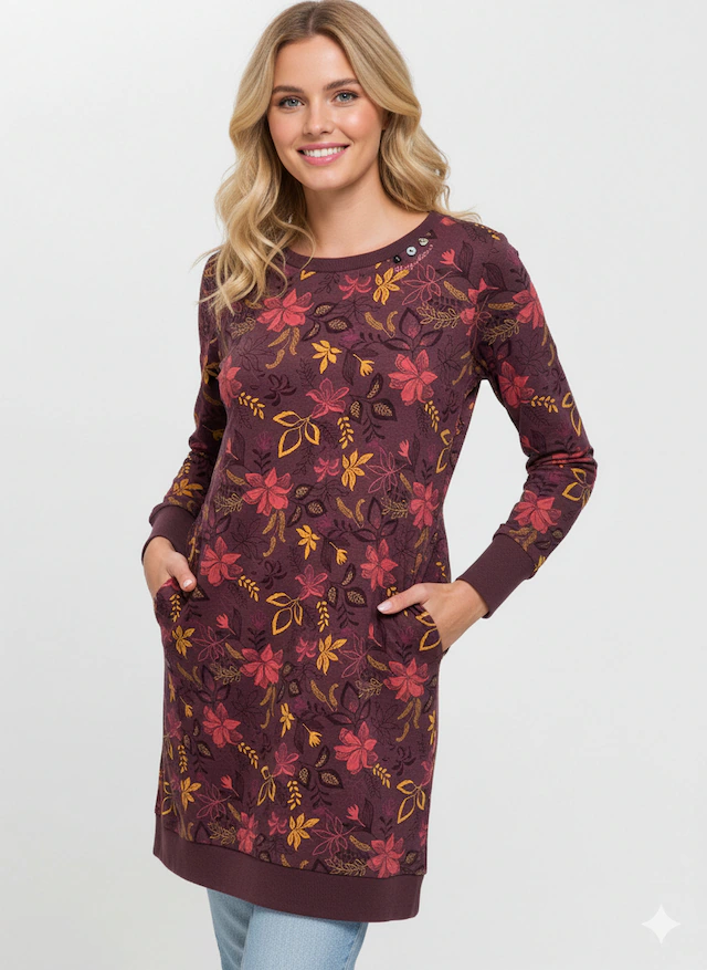 Ragwear Sweatkleid »MENITA FLOWERS O« Eingrifftaschen mit kurzer Passform, aus Baumwolle und Polyester