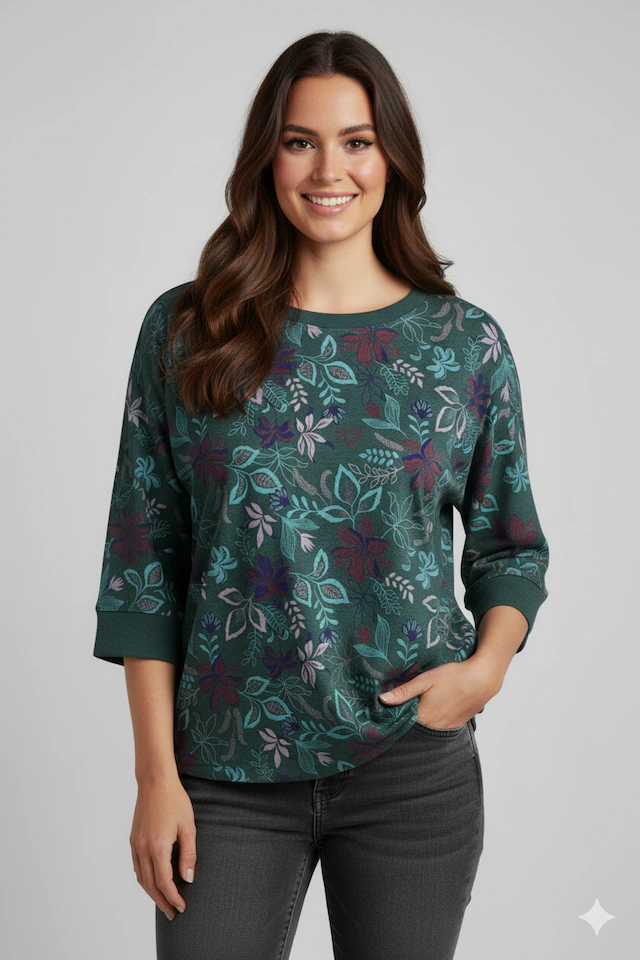 Ragwear 3/4-Arm-Shirt »SHIMONA FLOWERS O« mit Rundhalsausschnitt, ohne Kragen, in Jersey-Qualität, gemustert