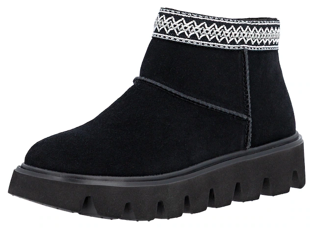 RIEKER Sport Winterboots Plateauboots, Stiefelette mit Textileinfass im Ethno-Look