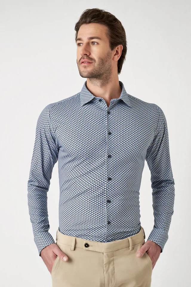 DESOTO Langarmhemd »Jerseyhemd Casual Kent langarm« Flexibler Stretch, mit modischem Allover-Print