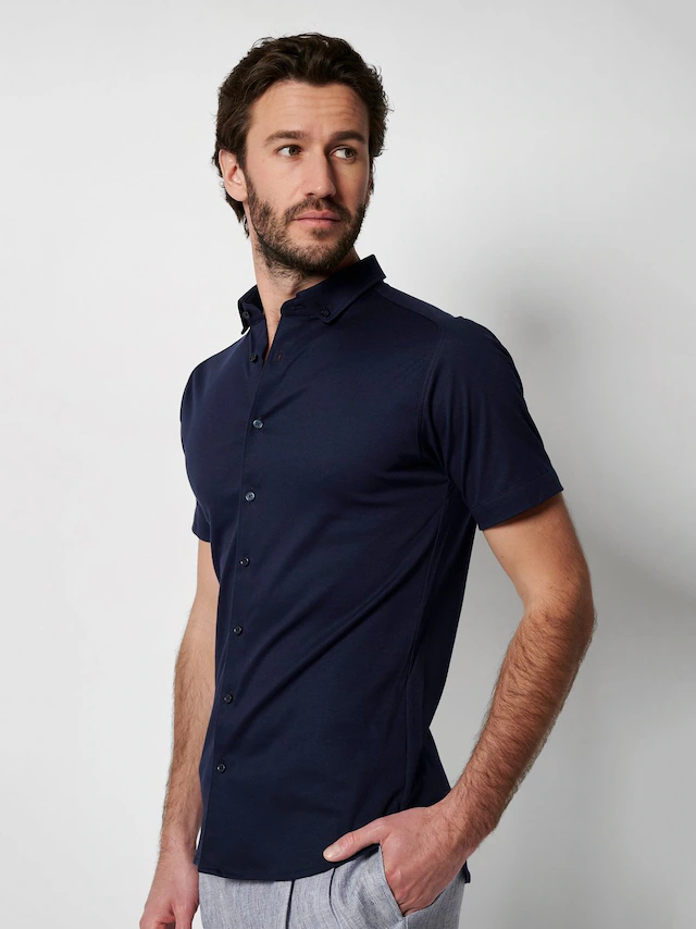 DESOTO Kurzarmhemd »Jerseyhemd Casual Modern Button Down halbarm« Flexibler Stretch