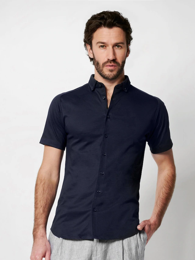 DESOTO Kurzarmhemd »Jerseyhemd Casual Modern Button Down halbarm« Flexibler Stretch