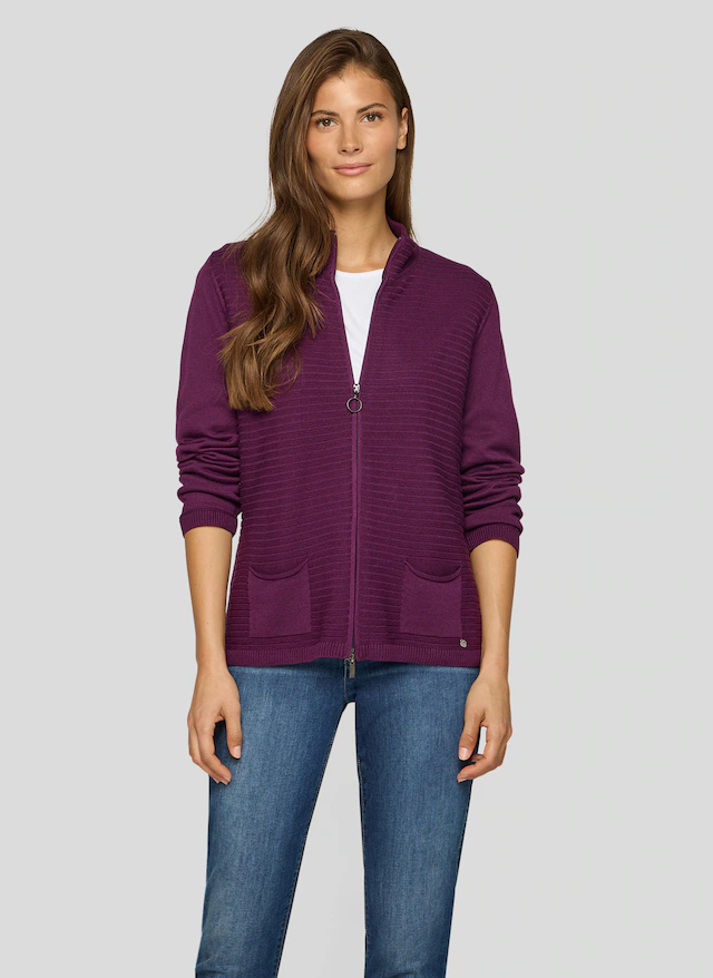 Rabe Strickjacke mit Reißverschluss und Stehkragen