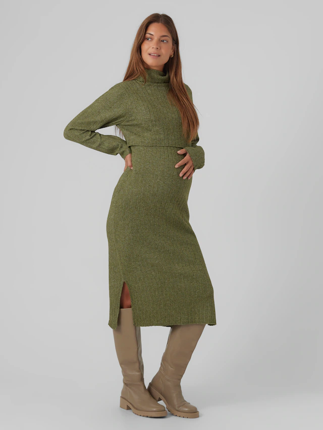 Mamalicious Strickkleid »MLSUNIVA JUNE LS KNIT MIDI DRESS 2F NOOS« Materialmix, regular fit