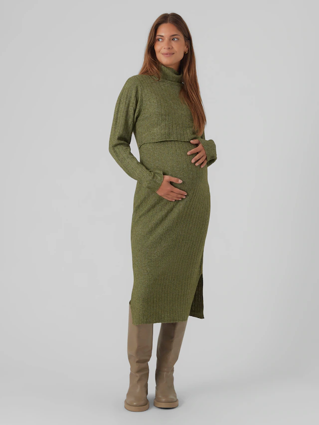 Mamalicious Strickkleid »MLSUNIVA JUNE LS KNIT MIDI DRESS 2F NOOS« Materialmix, regular fit
