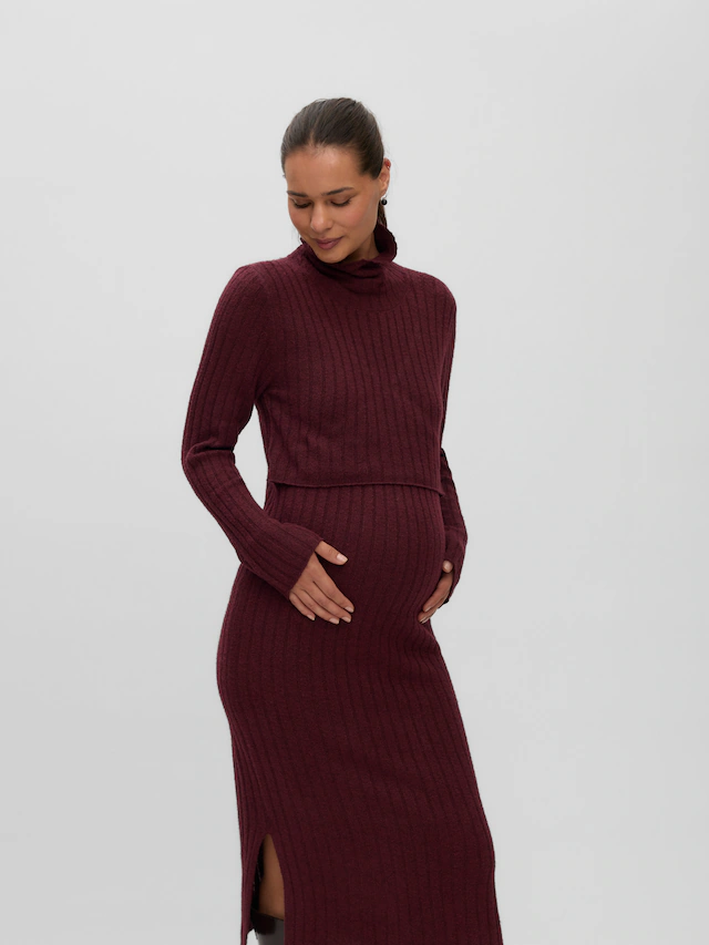 Mamalicious Strickkleid »MLSUNIVA JUNE LS KNIT MIDI DRESS 2F NOOS« Materialmix, regular fit