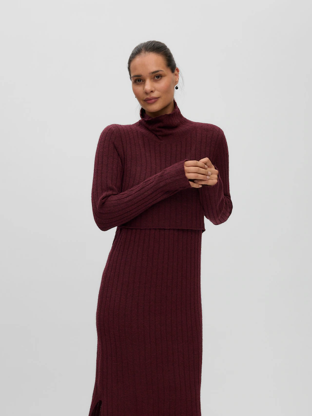 Mamalicious Strickkleid »MLSUNIVA JUNE LS KNIT MIDI DRESS 2F NOOS« Materialmix, regular fit