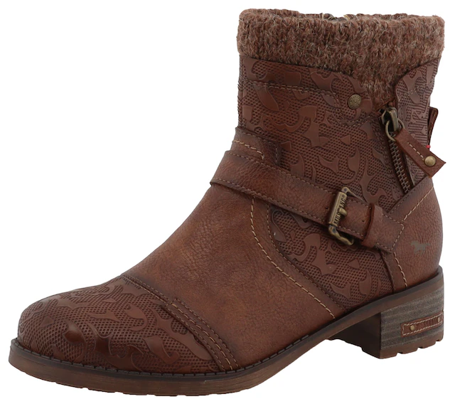 Mustang Shoes Winterstiefelette »Fabienne« Biker Boots mit Blockabsatz und Zierriemchen