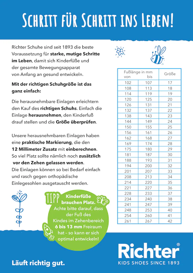 Richter Hausschuh »Matz« Halbschuh, Kinderschuh, Kontrastbesätzen, Größenschablone zum Download