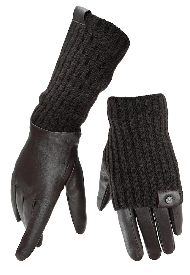 PEARLWOOD Lederhandschuhe »ROMY« Fleecefutter, als Lang-oder Kurzhandschuh zu tragen, Strickbündchen