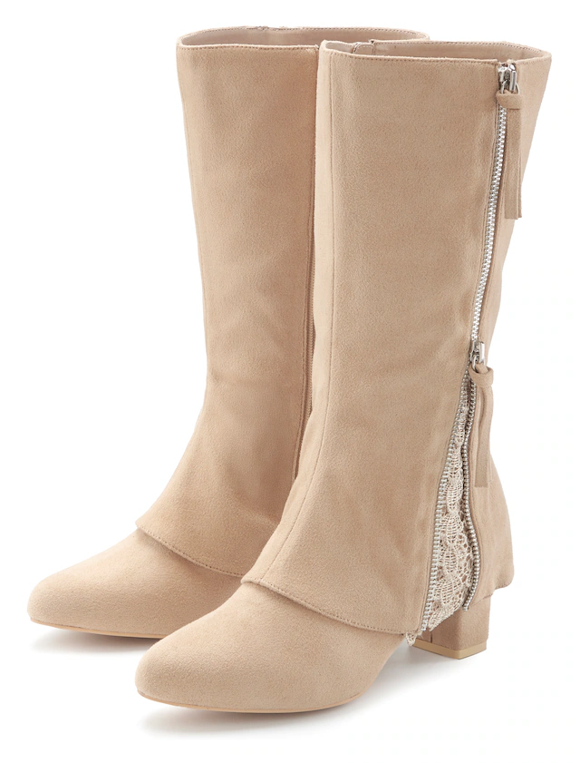 LASCANA Stiefel »Boots, Stiefelette,« mit raffiniertem Spitzendetail und Zierreißverschluss