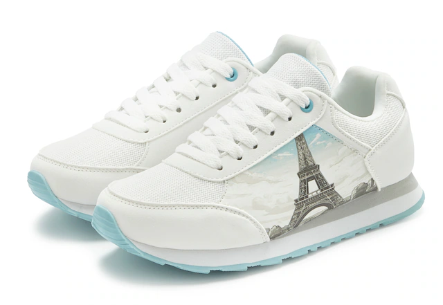 LASCANA Sneaker »Freizeitschuh, Schnürhalbschuh,« mit raffiniertem Städte-Druck und herausnehmbarer Innensohle