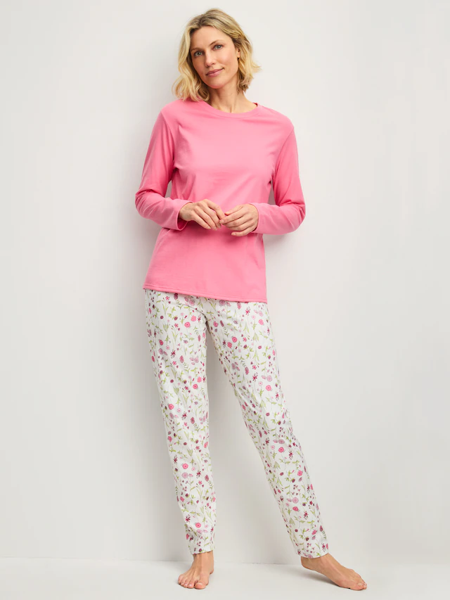 CALIDA Schlafanzug »Cotton Special« 2 tlg. Langarm, bequem, Baumwolle, Rundhals-Ausschnitt