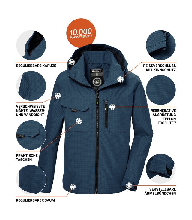 Killtec Funktionsjacke »KOS 140 BYS JCKT« Wasserdichte Kids-Jacke mit verstellbarer Kapuze und Saum