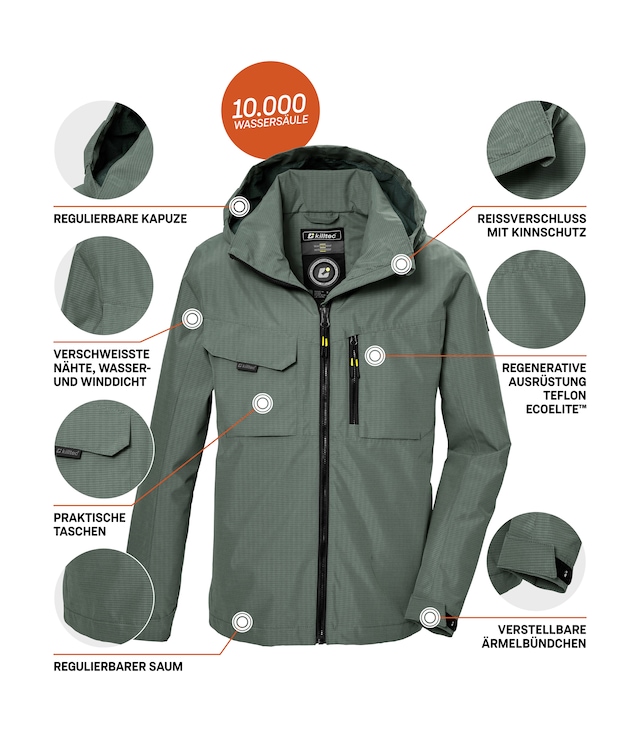 Killtec Funktionsjacke »KOS 140 BYS JCKT« Wasserdichte Kids-Jacke mit verstellbarer Kapuze und Saum