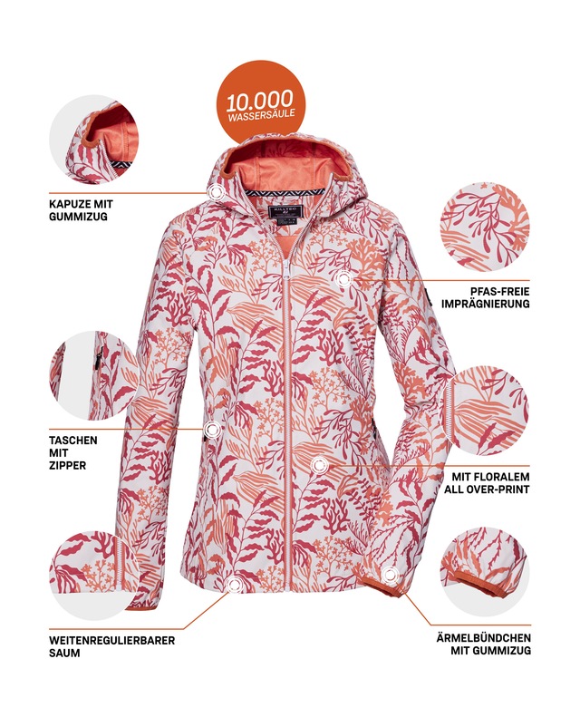 Killtec Softshelljacke »KOS 56 WMN SFTSHLL JCKT« Wasserabweisende, winddichte Softshelljacke mit floralem Print