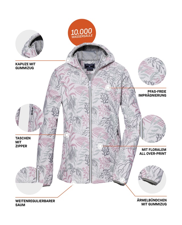 Killtec Softshelljacke »KOS 56 WMN SFTSHLL JCKT« Wasserabweisende, winddichte Softshelljacke mit floralem Print