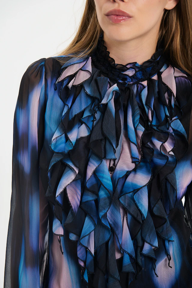 Saint Tropez Rüschenbluse »LiljaSZ Crinkle LS Shirt« Kunstfaser, Regular fit