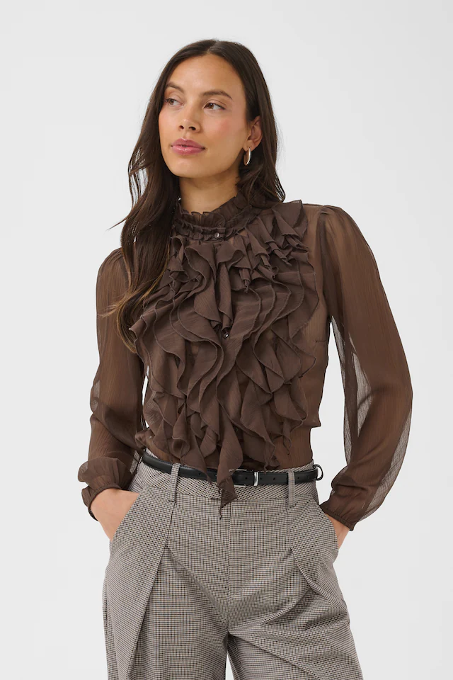 Saint Tropez Rüschenbluse »LiljaSZ Crinkle LS Shirt« Kunstfaser, Regular fit