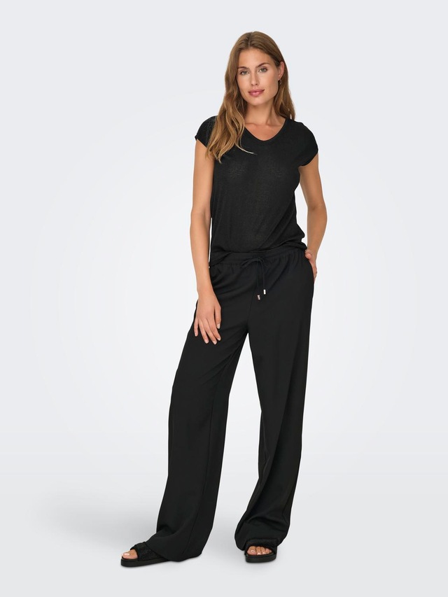 ONLY Kurzarmshirt »ONLSILVERY S/S V NECK LUREX TOP JRS NOOS« Materialmix mit Glitzer, loose fit, Rundhals