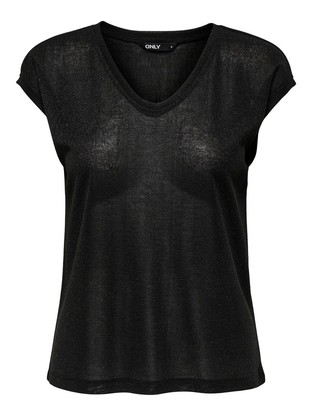 ONLY Kurzarmshirt »ONLSILVERY S/S V NECK LUREX TOP JRS NOOS« Materialmix mit Glitzer, loose fit, Rundhals