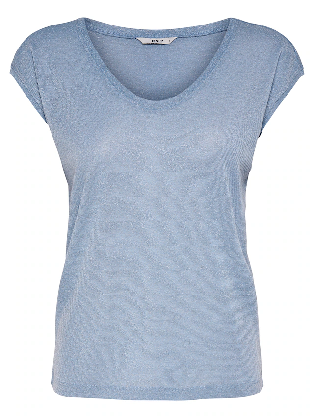 ONLY Kurzarmshirt »ONLSILVERY S/S V NECK LUREX TOP JRS NOOS« Materialmix mit Glitzer, loose fit, Rundhals