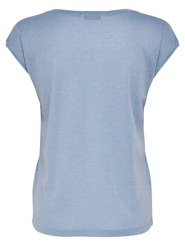 ONLY Kurzarmshirt »ONLSILVERY S/S V NECK LUREX TOP JRS NOOS« Materialmix mit Glitzer, loose fit, Rundhals
