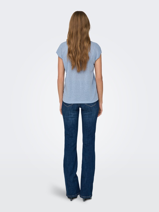 ONLY Kurzarmshirt »ONLSILVERY S/S V NECK LUREX TOP JRS NOOS« Materialmix mit Glitzer, loose fit, Rundhals
