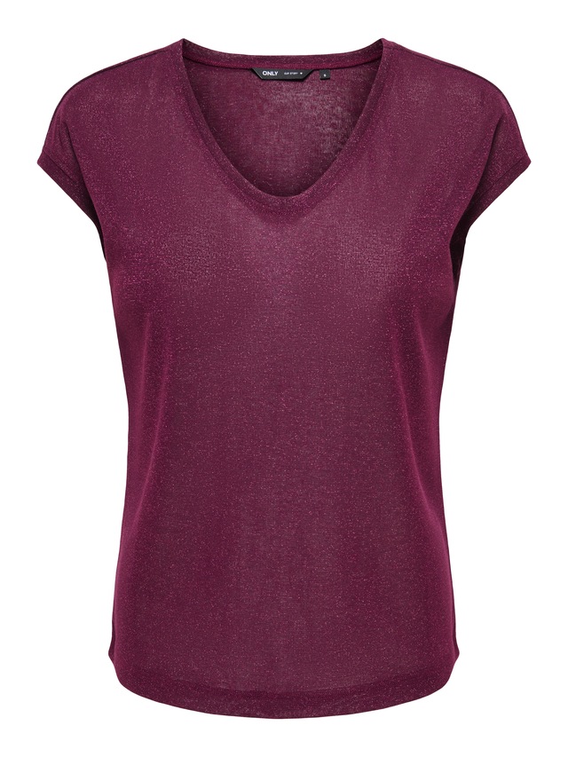 ONLY Kurzarmshirt »ONLSILVERY S/S V NECK LUREX TOP JRS NOOS« Materialmix mit Glitzer, loose fit, Rundhals