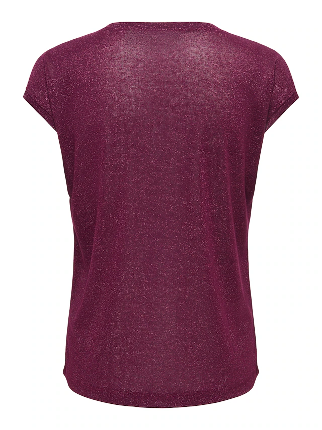 ONLY Kurzarmshirt »ONLSILVERY S/S V NECK LUREX TOP JRS NOOS« Materialmix mit Glitzer, loose fit, Rundhals