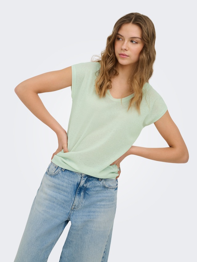 ONLY Kurzarmshirt »ONLSILVERY S/S V NECK LUREX TOP JRS NOOS« Materialmix mit Glitzer, loose fit, Rundhals