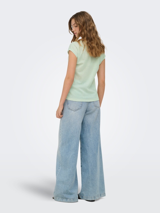 ONLY Kurzarmshirt »ONLSILVERY S/S V NECK LUREX TOP JRS NOOS« Materialmix mit Glitzer, loose fit, Rundhals