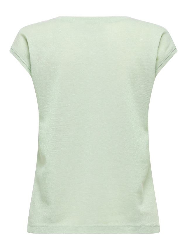 ONLY Kurzarmshirt »ONLSILVERY S/S V NECK LUREX TOP JRS NOOS« Materialmix mit Glitzer, loose fit, Rundhals