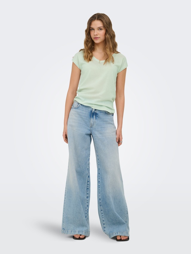ONLY Kurzarmshirt »ONLSILVERY S/S V NECK LUREX TOP JRS NOOS« Materialmix mit Glitzer, loose fit, Rundhals