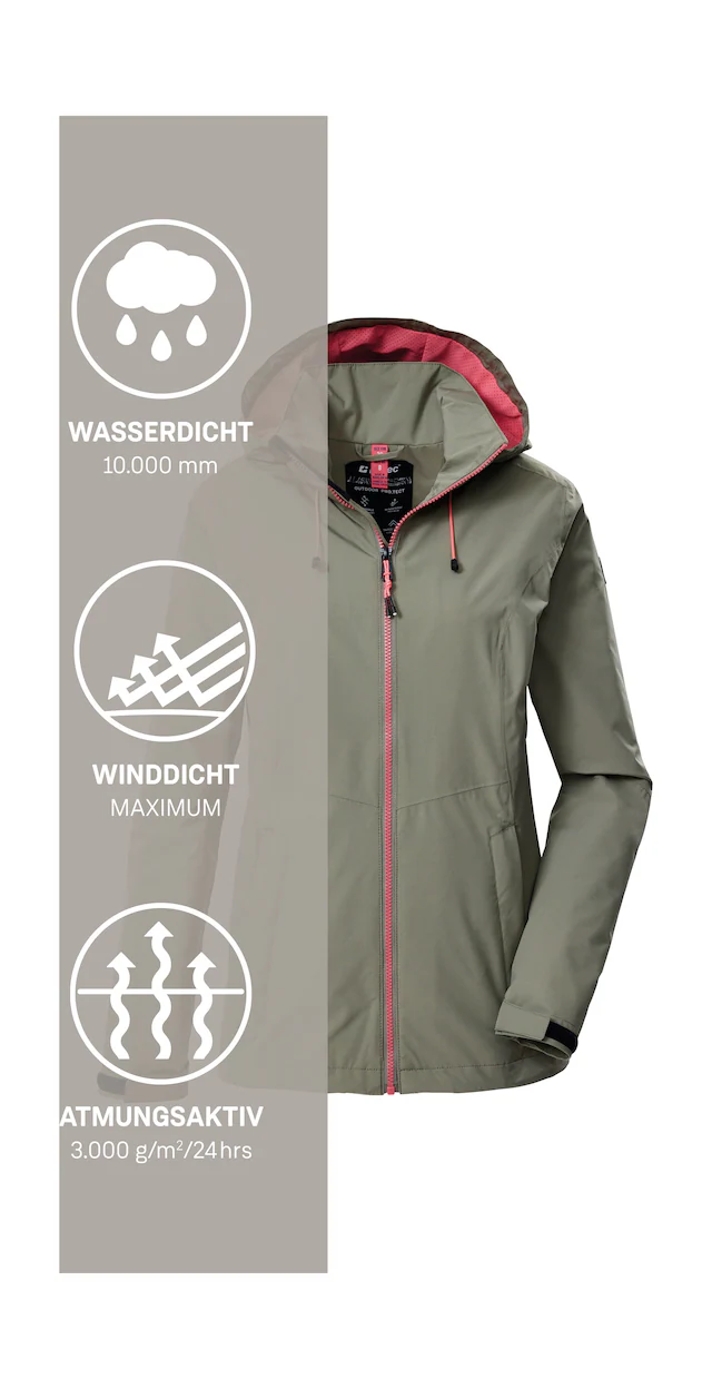 Killtec Outdoorjacke »Damen Regenjacke OOKS 1« Leichte, wasser- und winddichte Jacke, atmungsaktiv, abnehmbare Kapuze