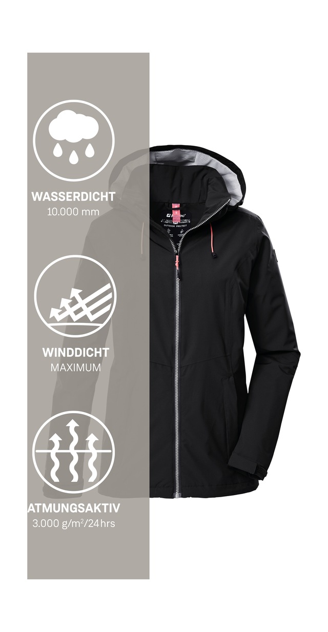 Killtec Outdoorjacke »Damen Regenjacke OOKS 1« Leichte, wasser- und winddichte Jacke, atmungsaktiv, abnehmbare Kapuze