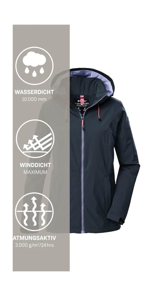 Killtec Outdoorjacke »Damen Regenjacke OOKS 1« Leichte, wasser- und winddichte Jacke, atmungsaktiv, abnehmbare Kapuze