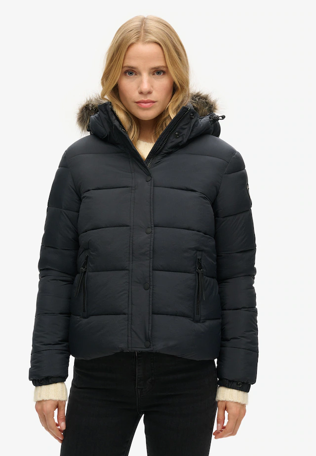 Superdry Steppjacke »FAUX FUR SHORT HOOD PUFFER« mit Kapuze