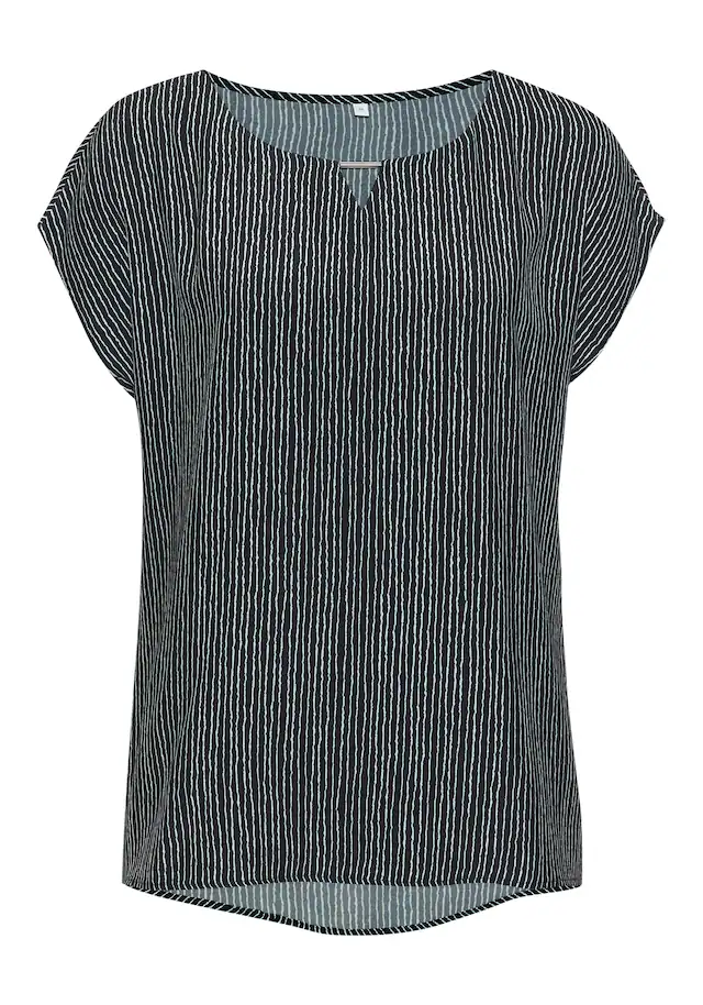 Vivance Kurzarmbluse »mit Zierdetail am Ausschnitt« Druckbluse aus leichter Webware, Streifenbluse, lockeres Blusenshirt