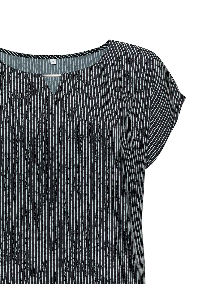 Vivance Kurzarmbluse »mit Zierdetail am Ausschnitt« Druckbluse aus leichter Webware, Streifenbluse, lockeres Blusenshirt